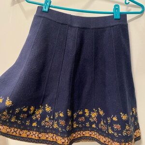 Navy Skirt with Floral Embroidery